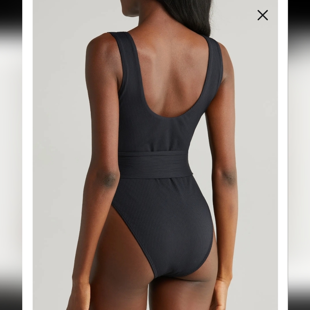 MONTCE KIM BELTED RIB ONE PIECE SWIMSUIT IN BLACK RIB/SZ:LARGE - Picture 2 of 11